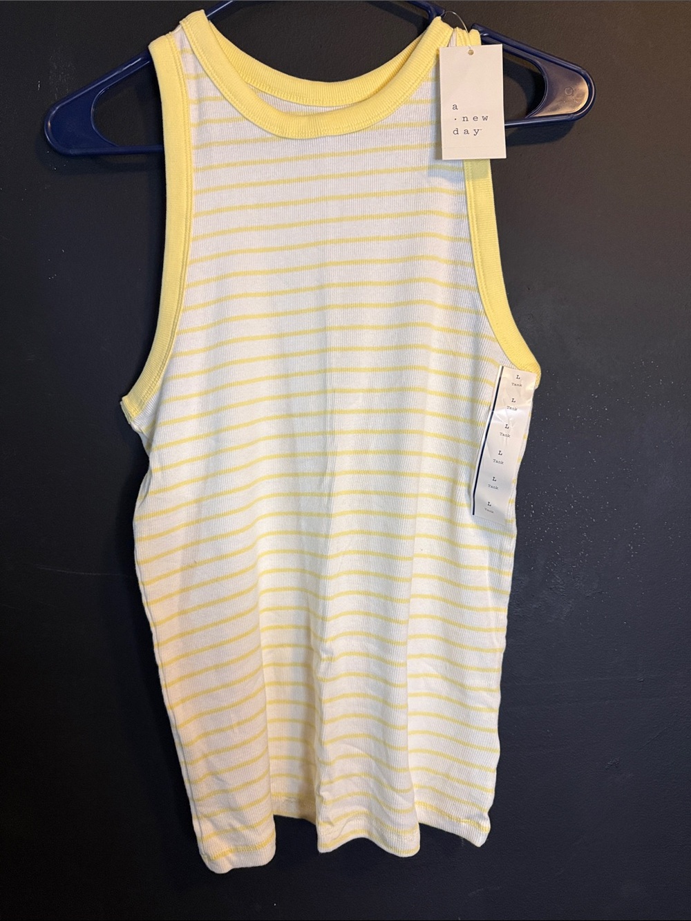 A new day women Yellow & White Striped Tank Top size L- Soft Ribbed Knit